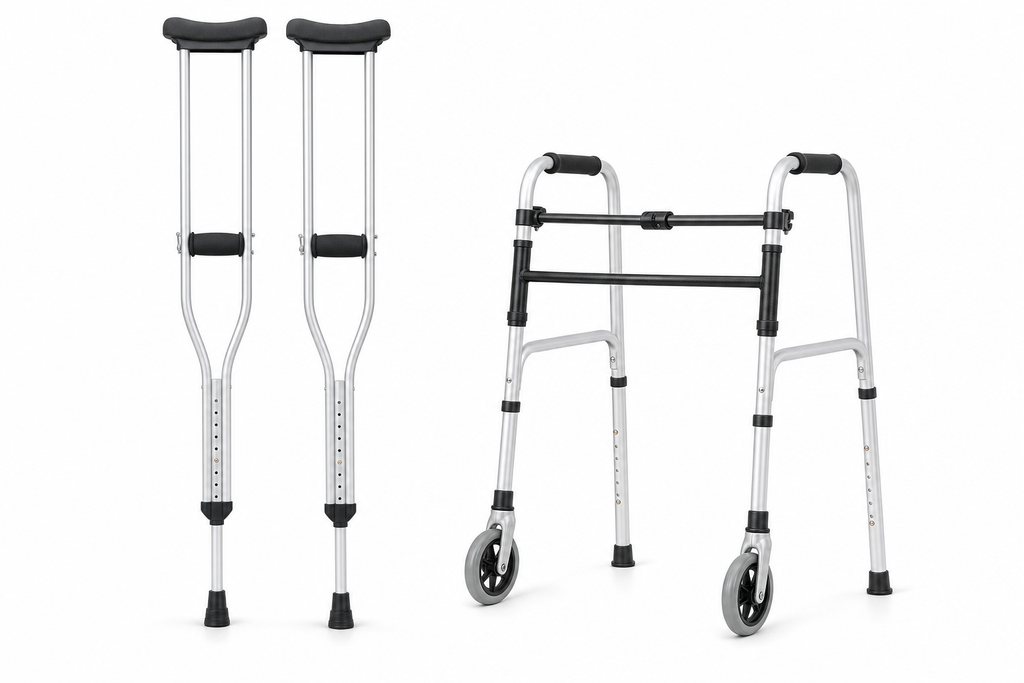 Adjustable Aluminum Crutches + Folding Walker Combo