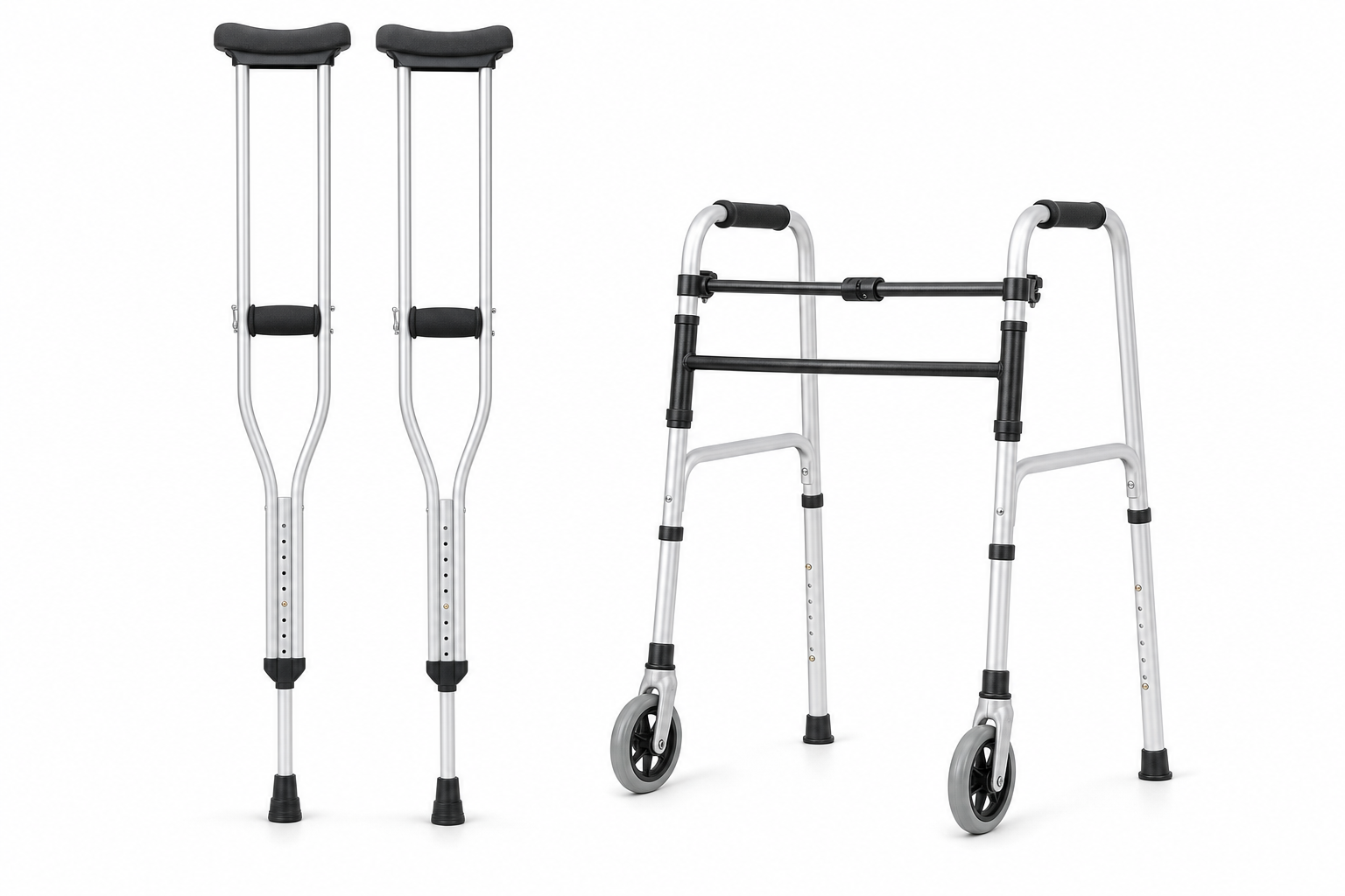 Adjustable Aluminum Crutches + Folding Walker Combo