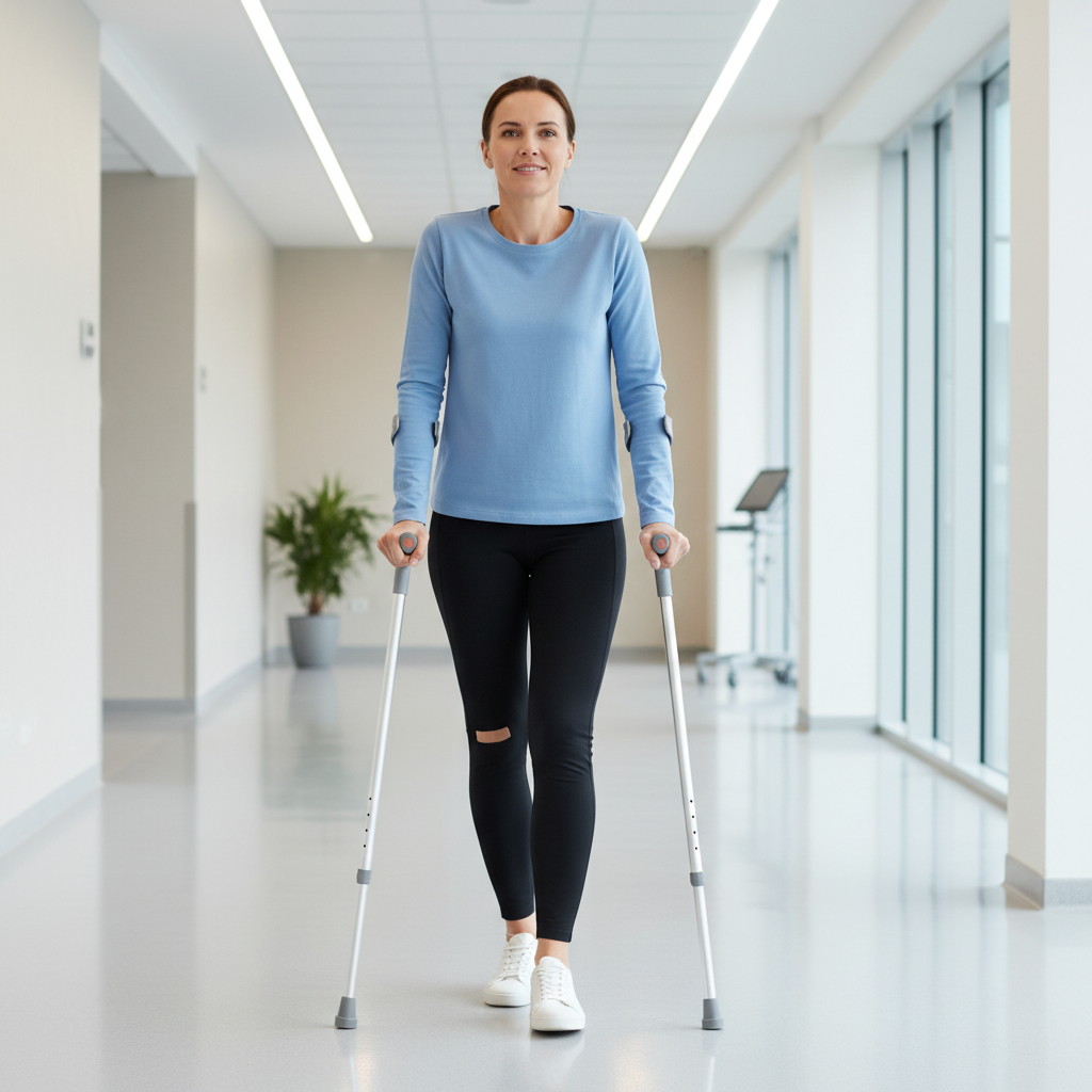 Person using crutches during post-surgery recovery