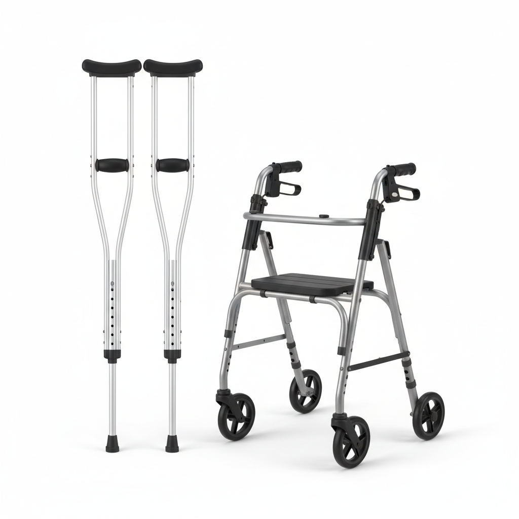 Adjustable Aluminum Crutches + Folding Walker Combo product shot